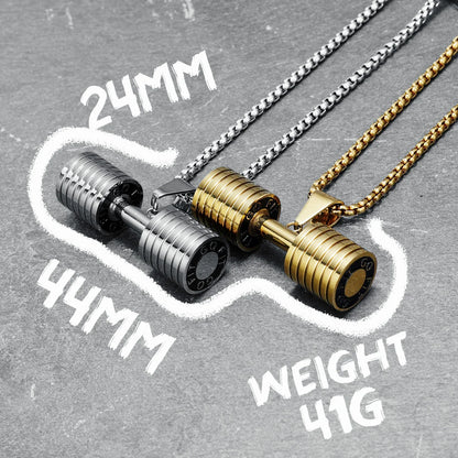 Metal Town Dumbbell Pendant Gold & Silver Steel Chain Necklace