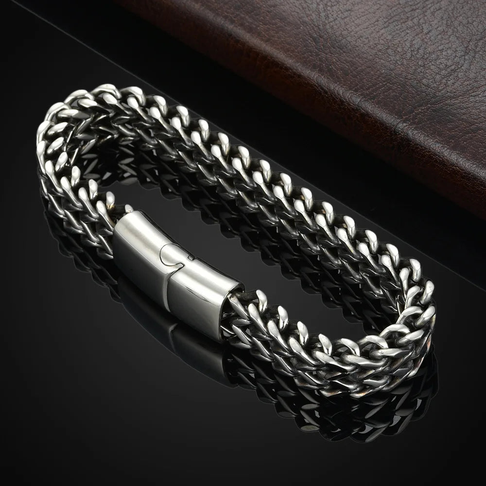 Stainless Steel Magnetic Buckle Bracelet With Double Row Front and Rear Fish Scale pattern