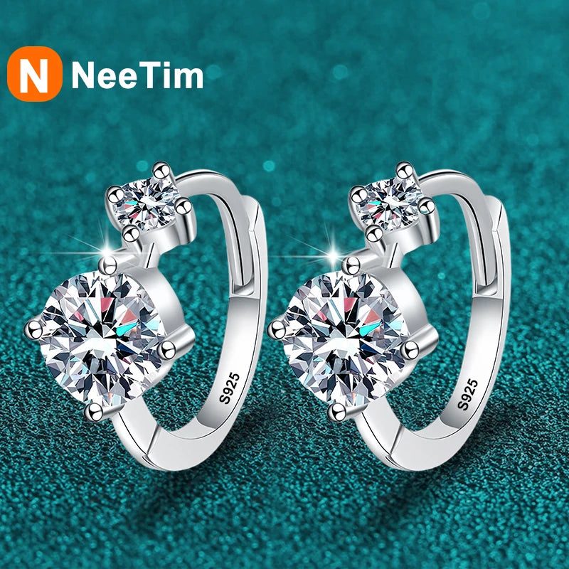 NeeTim Full Moissanite Hoop 925 Sterling Silver with 18K Gold Plated Earrings