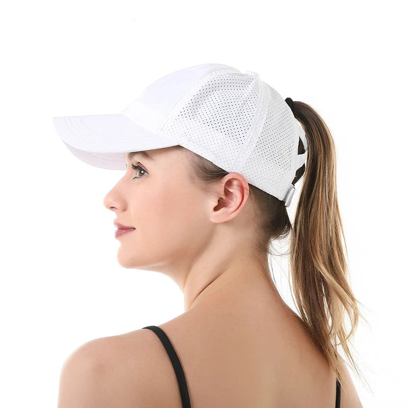 Summer Men & Woman Sport Leisure Cross-Ponytail Mesh cap - Quick-Drying Half-Hollow