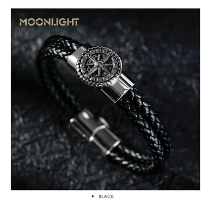 Genuine Leather Compass Bracelet For Men & Woman - Double Layer Braided Bracelet