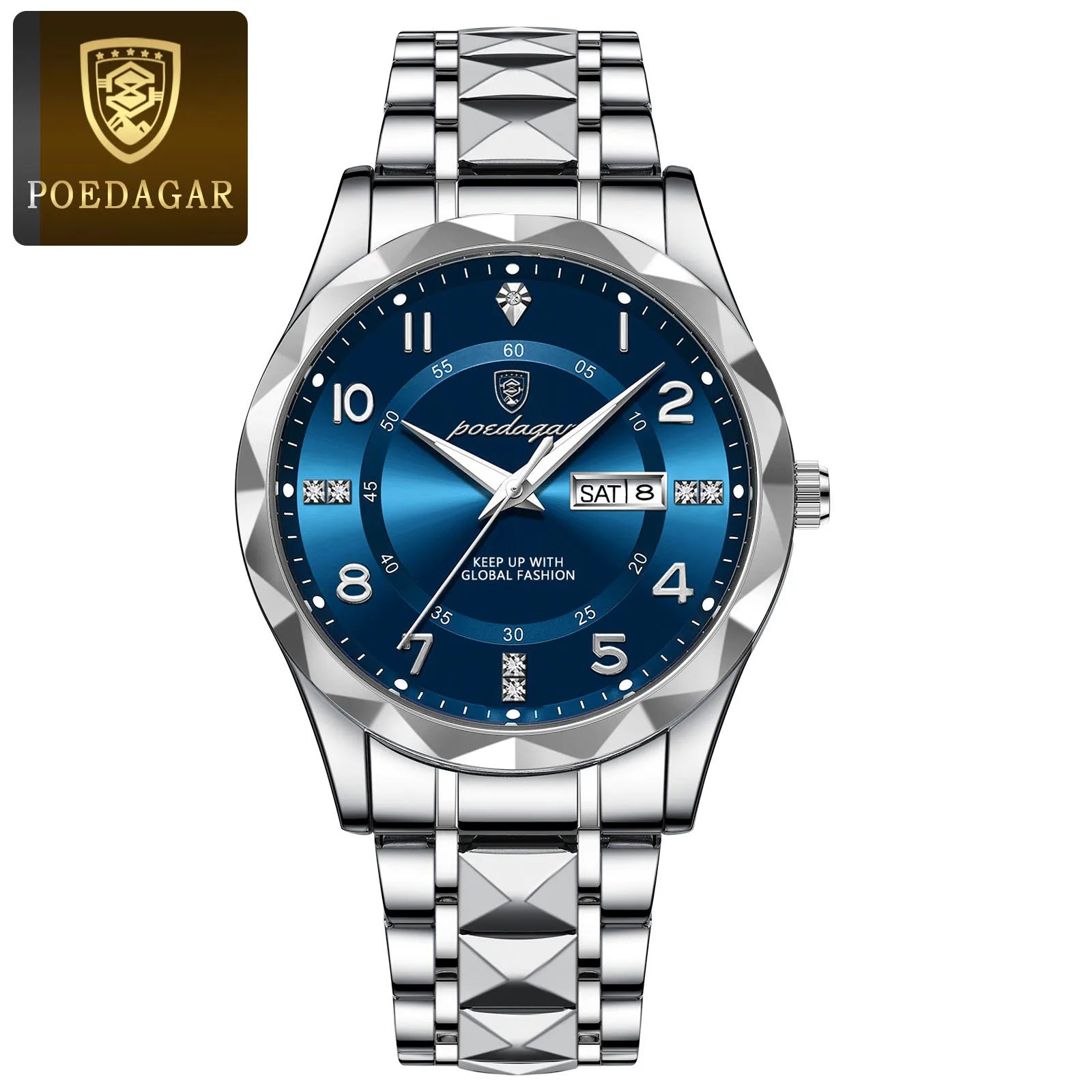 POEDAGAR Luxury Men Stainless Steel Quartz Watch - Waterproof, Date/Week & Luminous