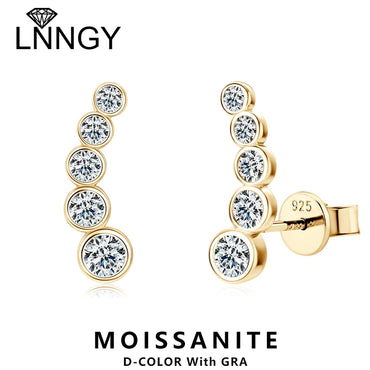 Lnngy S925 Single Row Round Bezel Moissanite VVS1 Earring In Silver & Gold