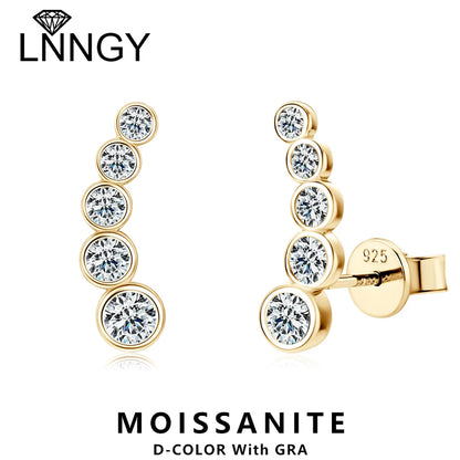 Lnngy S925 Single Row Round Bezel Moissanite VVS1 Earring In Silver & Gold