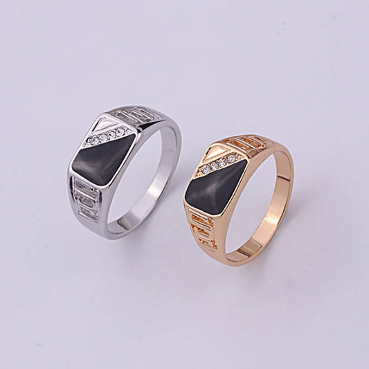 Rings Classic Size 7-12 Good Quality Men Rhineston Jewelry Gold/Silver-Color Black Enamel Male Finger Titanium Stainless Ring