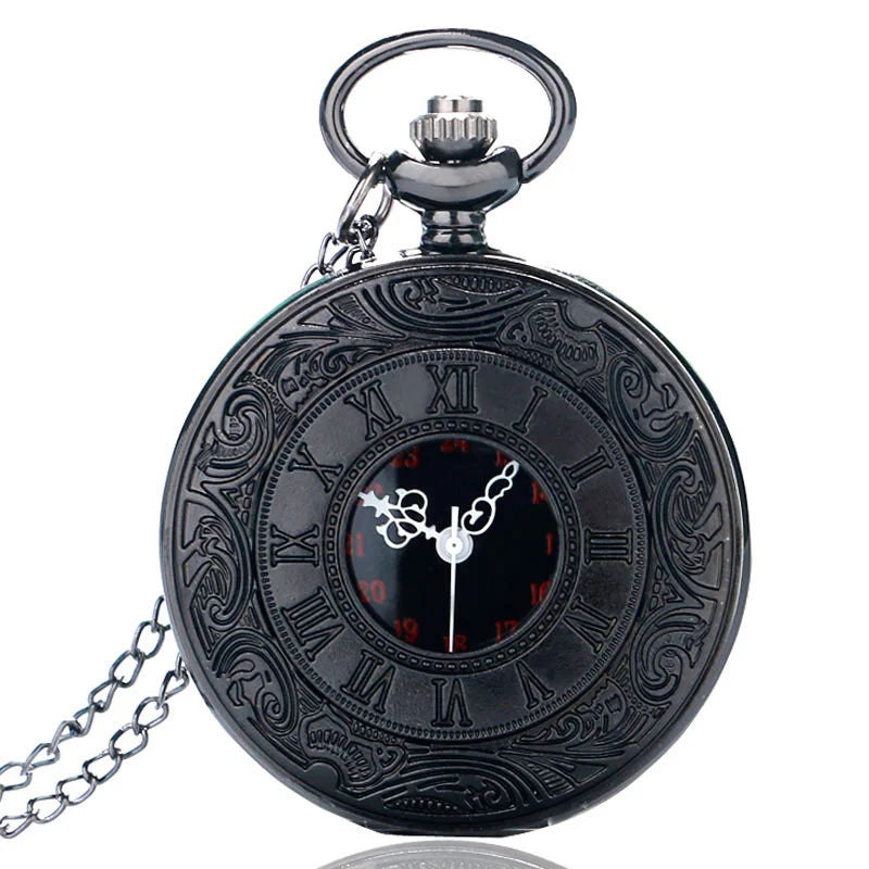 Wecin Vintage Black Roman Number Quartz Steampunk Pocket Watch