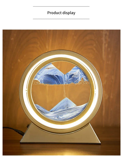 LED quicksand hourglass full circle with stand - Unique Art With Night Light