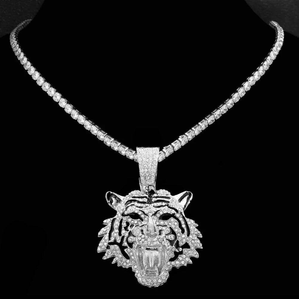 Tiger Pendant Stainless Steel Iced Out Necklace