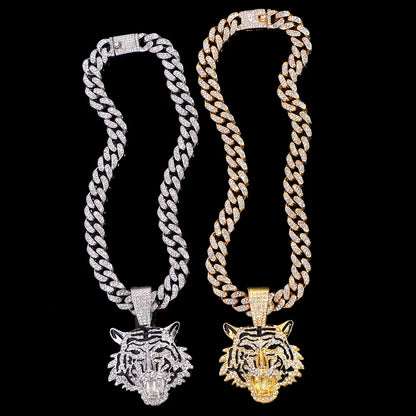 Tiger Pendant Stainless Steel Iced Out Necklace