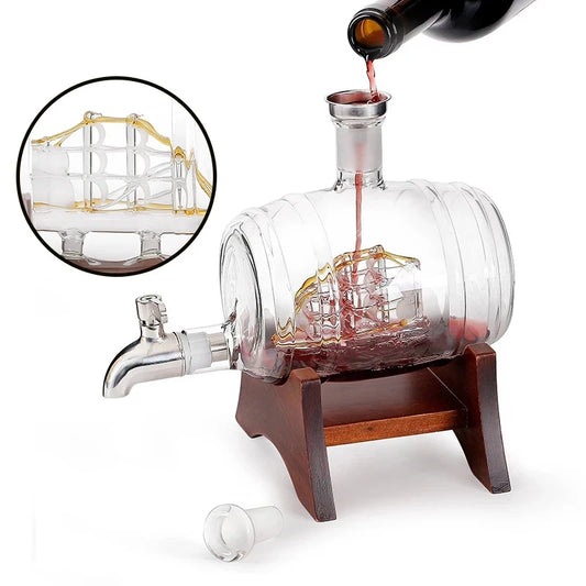 Luxurious Barrel Shape Glass Decanter 1000ml Capacity