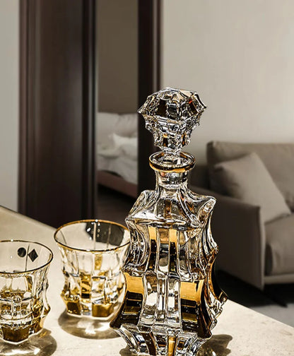 Household Crystal Glass Whiskey Wine Cup and Bottle Set Light Luxury Gold Painting High End Wine Utensils Bar Wine Glass Set