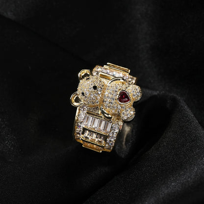 THE BLING KING 3D Love Teddy Bear Ring Iced Out 5A+ Baguettecz Cubic Zirconia Ring