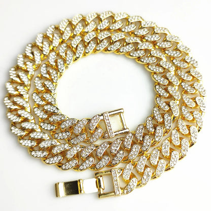 Yuzz Cuban Link Chain 13MM Gold & Silver Iced Out With AAA Rhinestones Necklace