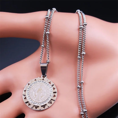 Catholic Saint Benedict Medal Pedant With Stainless Steel Gold & Silver Color Necklace