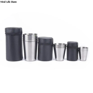 Outdoor Camping Cups 30ml/70ml/170ml Stainless Steel Tableware With Case