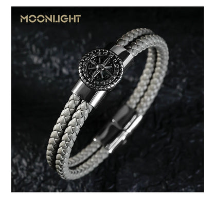 Genuine Leather Compass Bracelet For Men & Woman - Double Layer Braided Bracelet