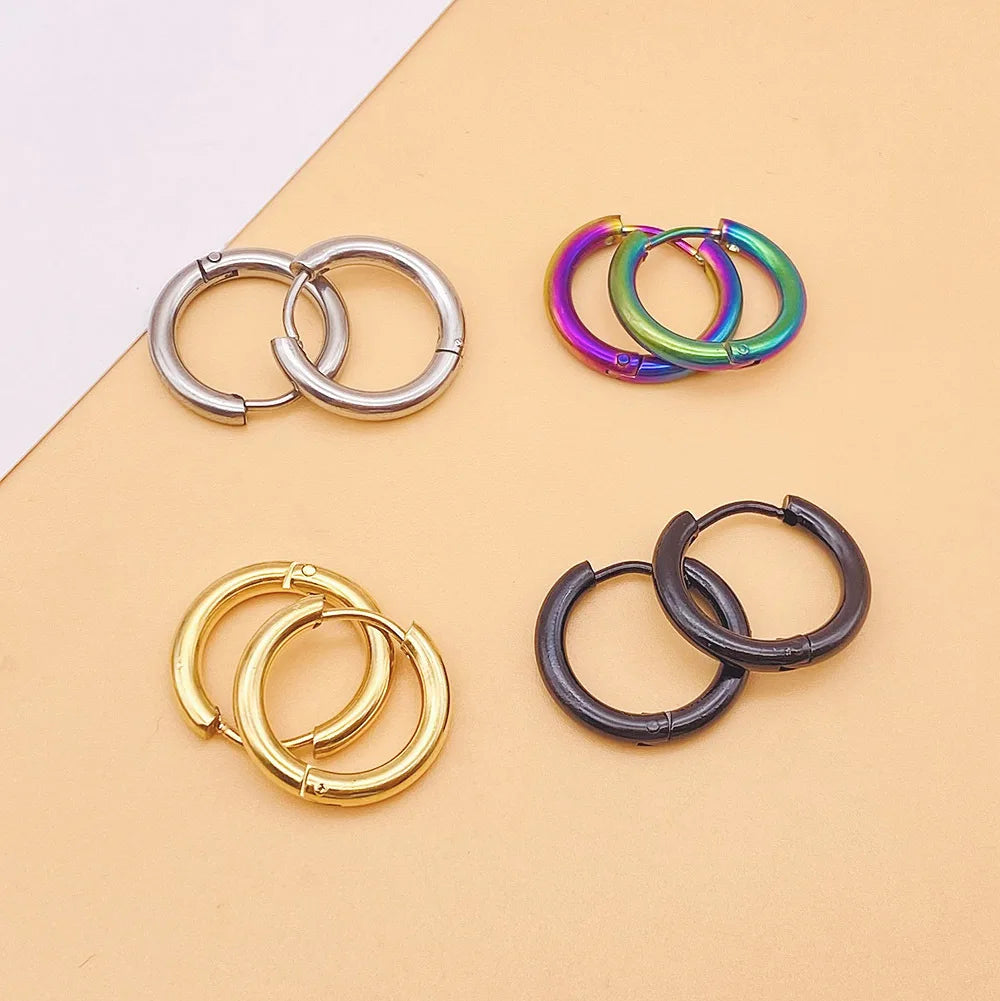 8-16MM Simple Stainless Steel Small Hoop Earrings In Gold & Silver Colour