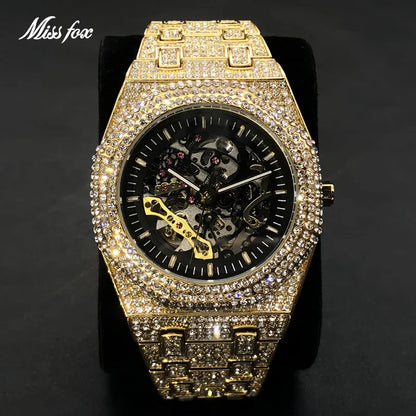 MISSFOX Luxury Fully Iced Out Automatic Diamond Watch