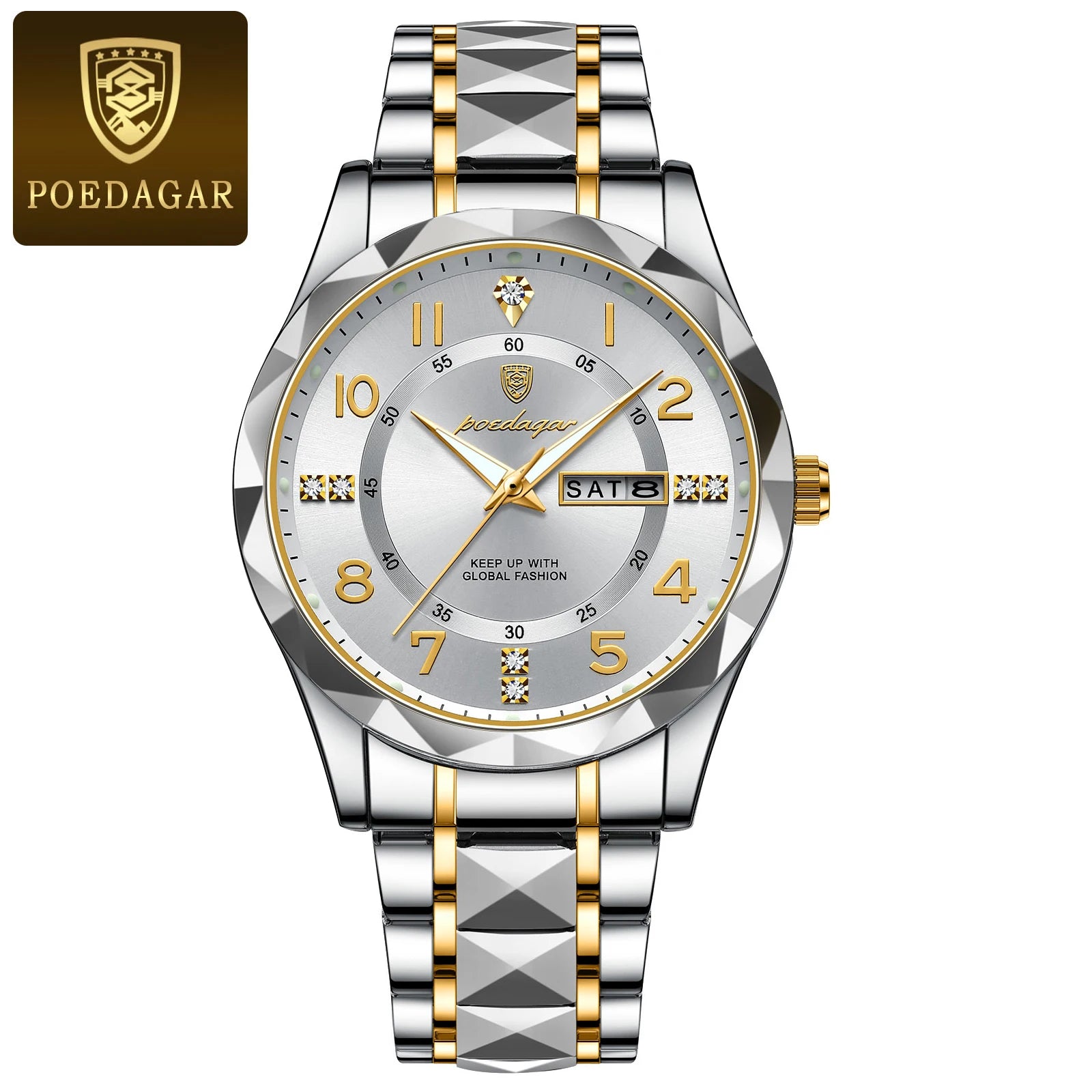 POEDAGAR Luxury Men Stainless Steel Quartz Watch - Waterproof, Date/Week & Luminous