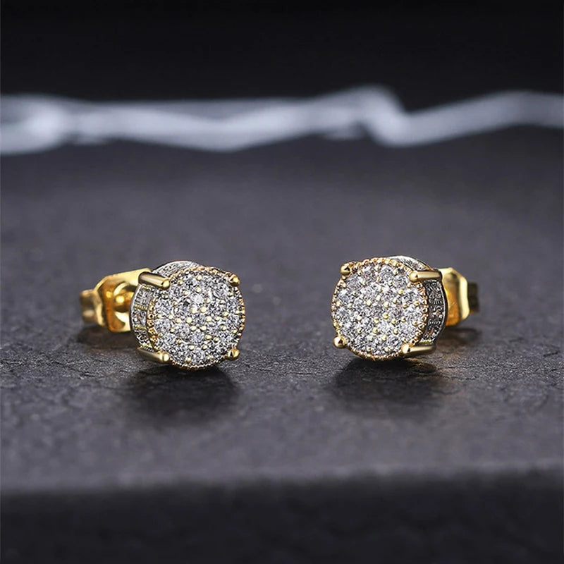 Fancy Round Rhinestone Ear Studs In Gold & Silver Colour