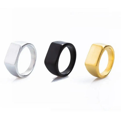 Jiayiqi Classic Frosted/Smooth Tops Signet Ring In Gold, Silver & Black