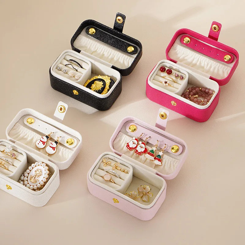 Cute & Portable Travel Pu Leather Jewelry Box In Black, White, Pink & Rose