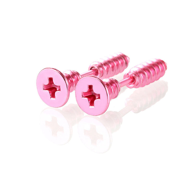 1Pair Punk Fashion Colorful Stainless Steel Screw Stud Earring