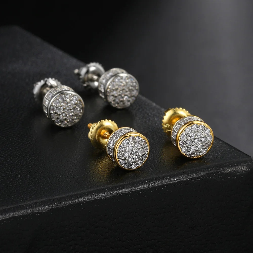 StoneAge Classic Iced Out  6mm Round Zircon Earrings In Gold & Silver Colour