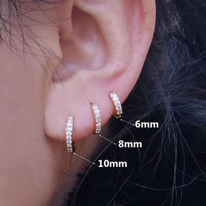 1Pair Stainless Steel Minimal Hoop Earrings With Crystal Zirconia