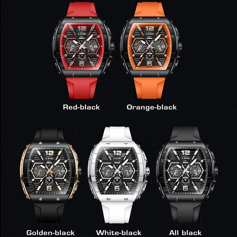 LIGE Quality Luxurious Chronograph Watch - Silicone strap - Quartz Clockwork, Waterproof With Box