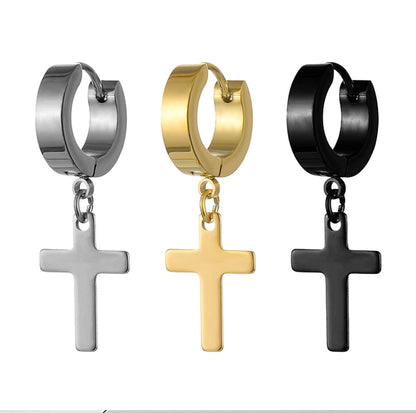 2pc Stainless Steel Cross Hoop Earrings In Gold, Silver & Black