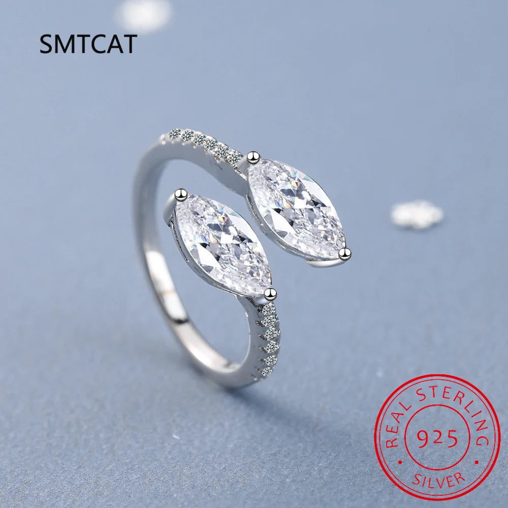 SMTCAT Adjustable Sparkling Moissanite S925 Sterling Silver Ring