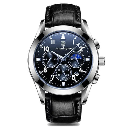 POEDAGAR Luxury Stainless Steel & Leather Chronograph Quartz Watch - Luminous, Waterproof, Date And Box