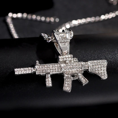 PEZDEMAR Iced Out Crystal M16 Gun Pendant With Chain Or Cuban Necklace