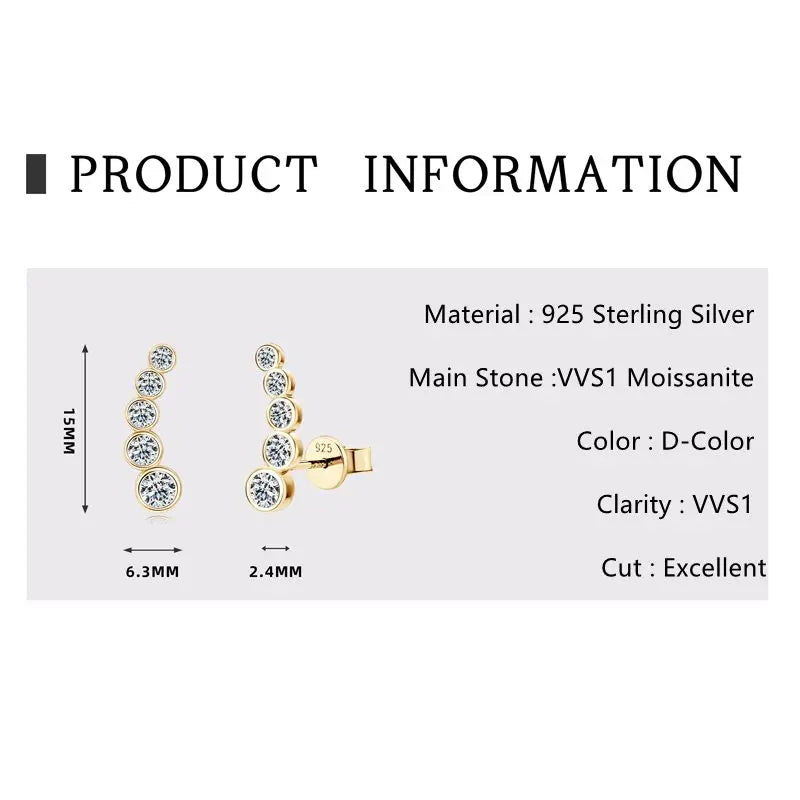 Lnngy S925 Single Row Round Bezel Moissanite VVS1 Earring In Silver & Gold