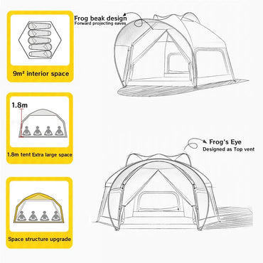 Hexagon Outdoor Tent for 5-8 Person - Bionic Design with Huge Frog - Rainproof - Double Layer Pop Up Tent