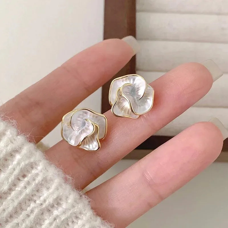 LATS White Flower Uniquely Folded Stud Multi-layered Earrings In Different Styles