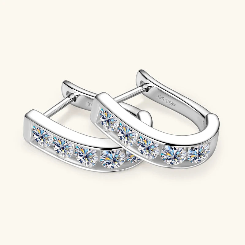 IOGOU Moissanite U-shaped Hoops 3mm VVS1 D Colour Earrings  In Gold & Silver