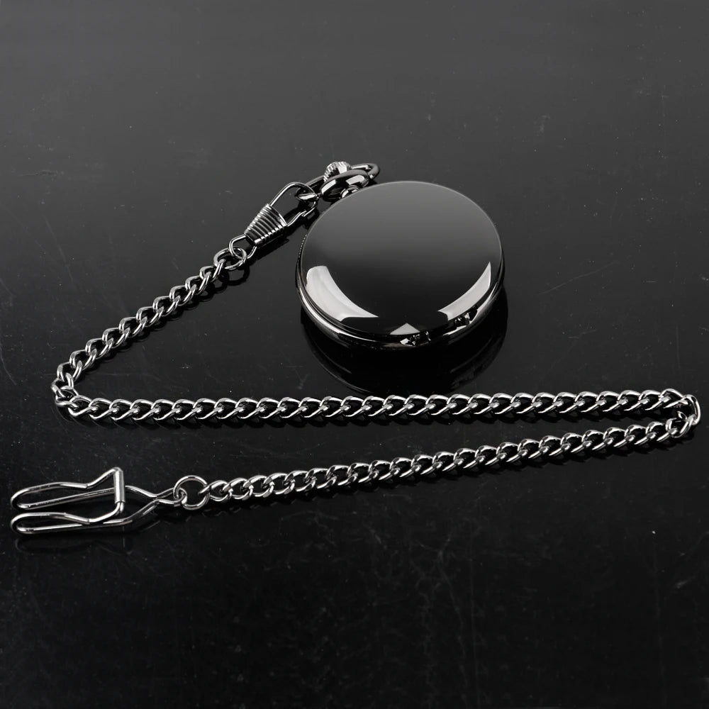 Number Dial - Smooth steel Quartz Pocket Watch Vintage number dial Pocket & Necklace watch pendant (37CM Fob Chain)