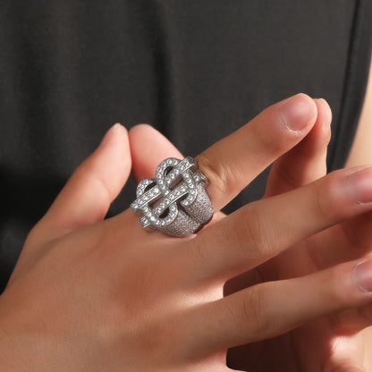 THE BLING KING Luxury Dollar Sign Iced Out Cubic Zirconia Ring