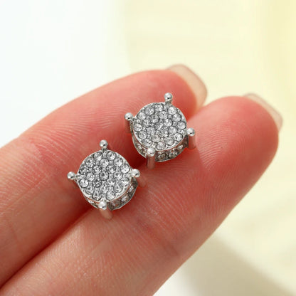 Fancy Round Rhinestone Ear Studs In Gold & Silver Colour