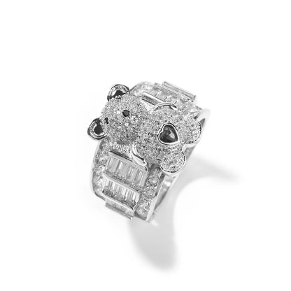 THE BLING KING 3D Love Teddy Bear Ring Iced Out 5A+ Baguettecz Cubic Zirconia Ring