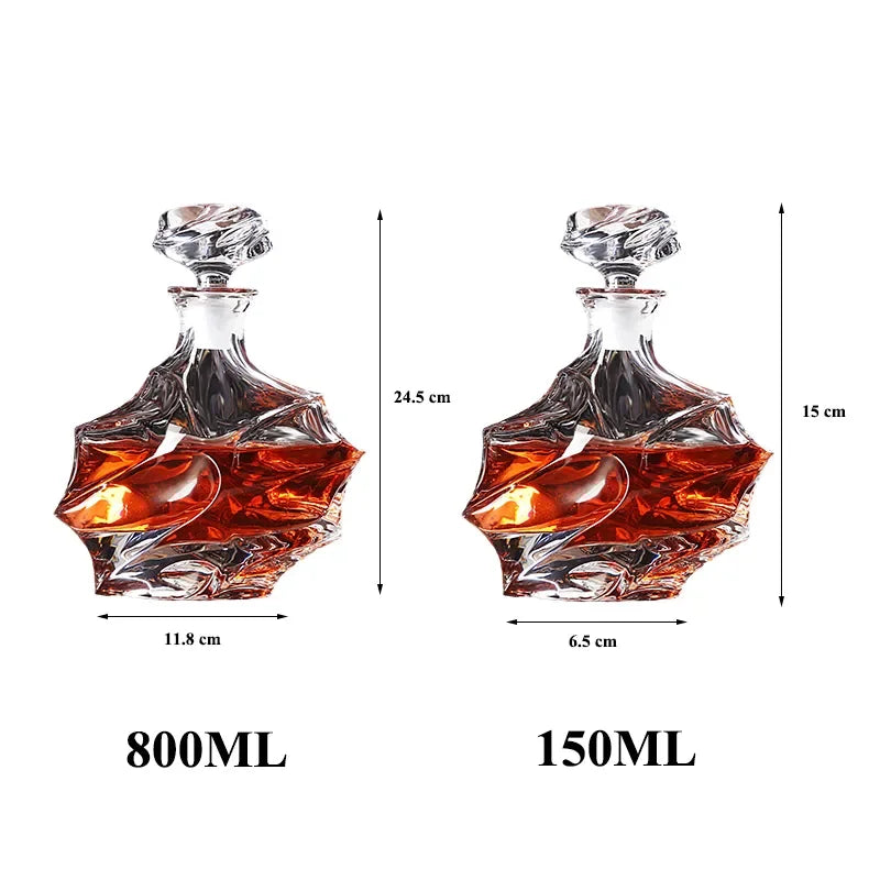 Hellodream luxury bending style Crystal glass lead-free Whiskey Decanter for Liquor Scotch Bourbon 27.39 oz