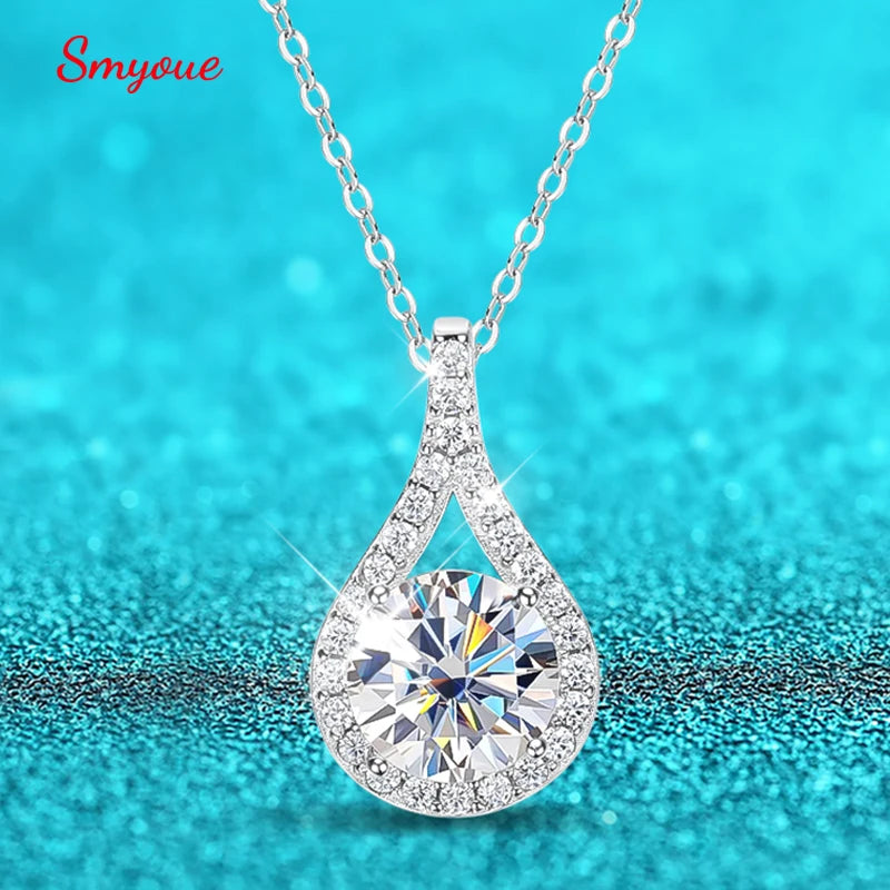 Smyoue Sparkling 1-5ct Moissanite Necklace for Women - S925 Sterling Silver Water Drop Pendant