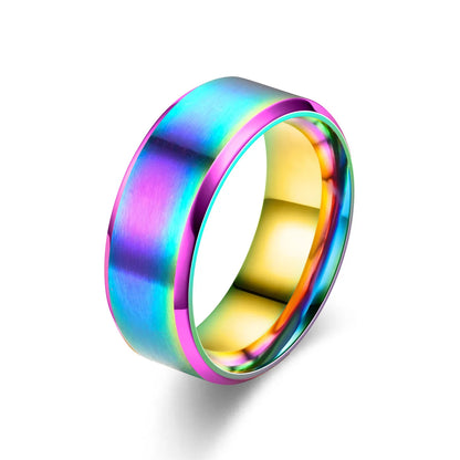 6 Colors Classic 8mm Brushed Stainless Steel Ring