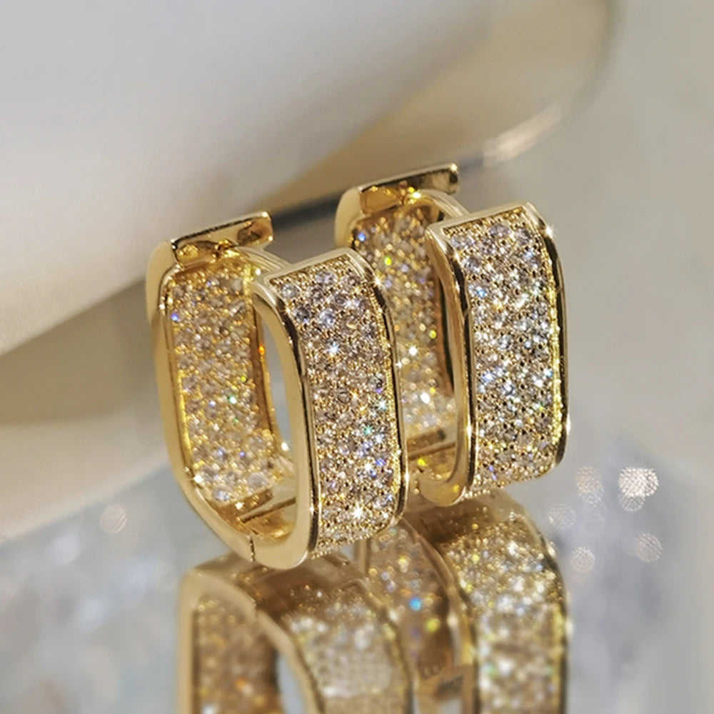 Huitan Iced Out Gold/Rose Colour CZ Hoop Earrings