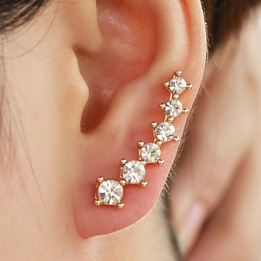 Elegant Multi Colour 6 Gem Rhinestone Ear Clip Earrings