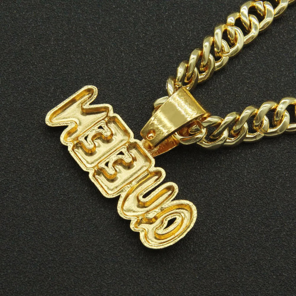 Yuzz Iced Out Queen Letter Pendant & Cuban Chain Necklace