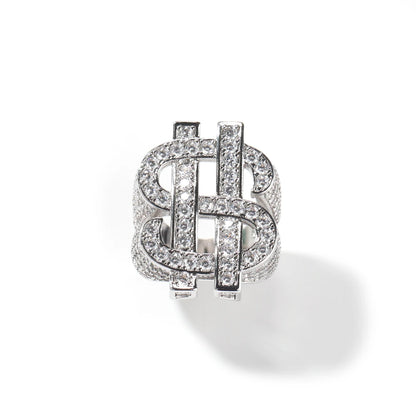 THE BLING KING Luxury Dollar Sign Iced Out Cubic Zirconia Ring