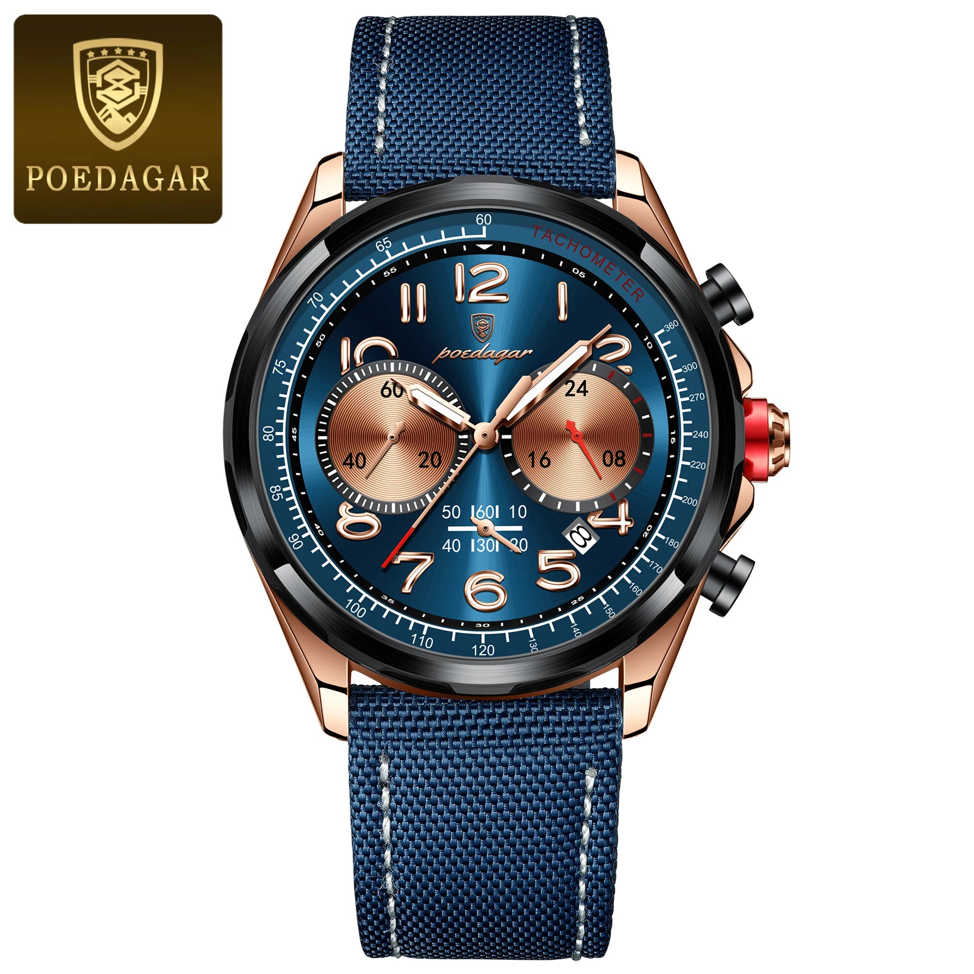 POEDAGAR Luxury Watch Men Quartz Nylon Leather Strap Man Wristwatch Waterproof Luminous Chronograph Date Men's Watches Reloj+box